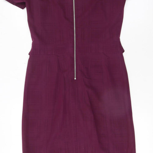 Next Women Purple Knee Length Sheath Dress Size 6 Short Sleeve Belted