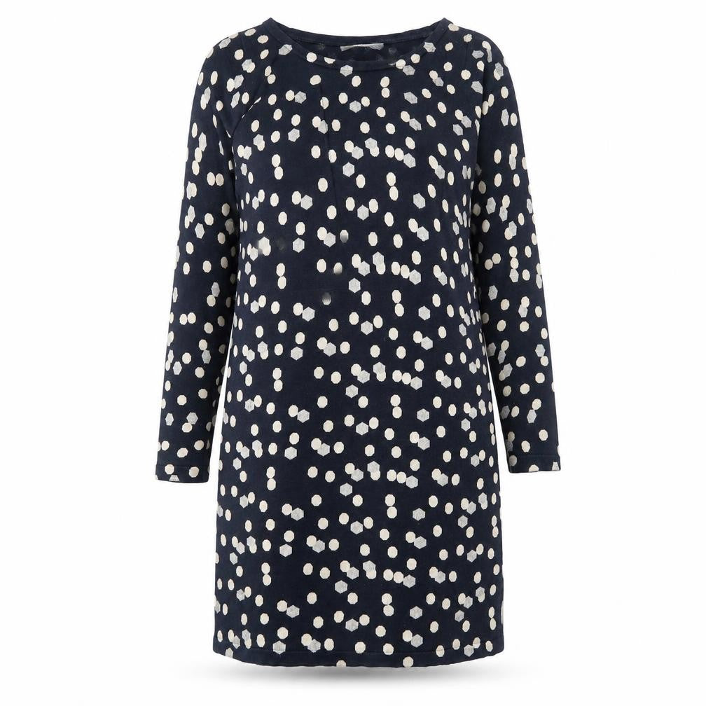 Front view of Marks & Spencer Women Blue Polka Dot Shift Dress, size 10
