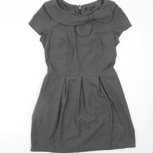 River Island Women Grey Size 10 Fit & Flare Bow Short Sleeve Work Dress