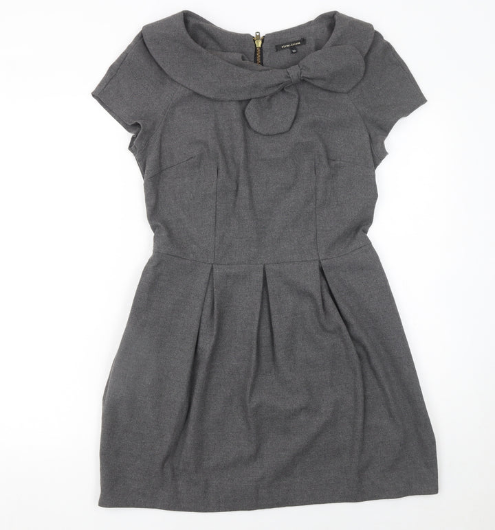 River Island Women Grey Size 10 Fit & Flare Bow Short Sleeve Work Dress