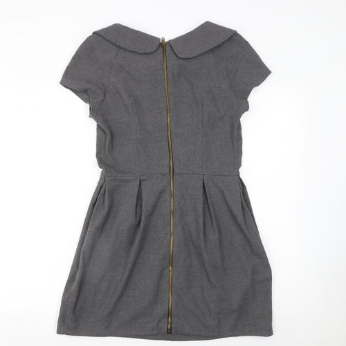 River Island Women Grey Size 10 Fit & Flare Bow Short Sleeve Work Dress