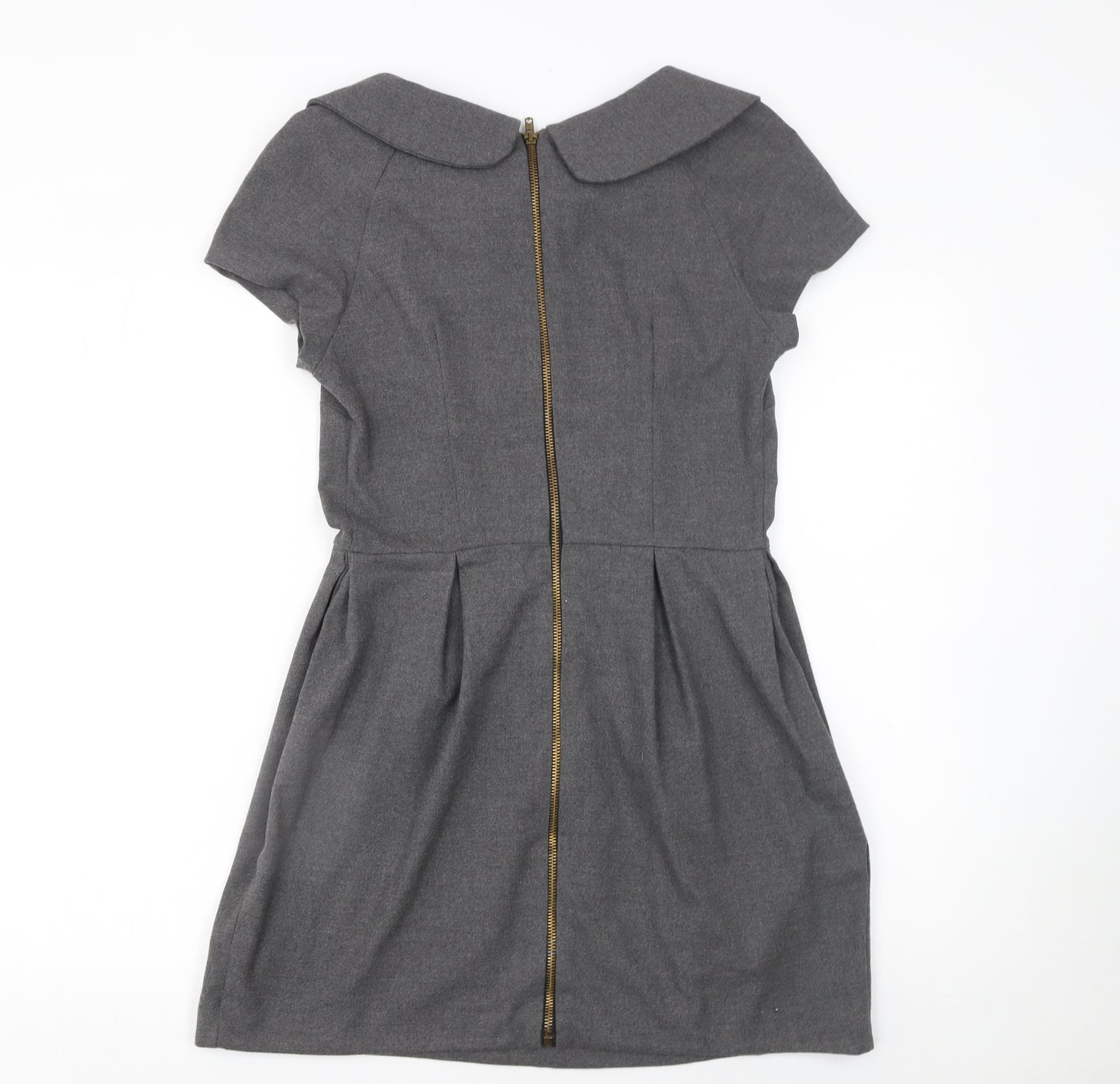 River Island Women Grey Size 10 Fit & Flare Bow Short Sleeve Work Dress