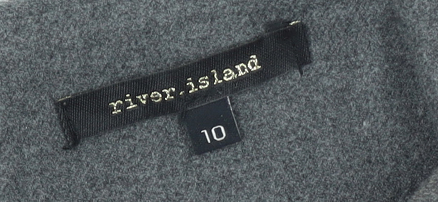 River Island Women Grey Size 10 Fit & Flare Bow Short Sleeve Work Dress