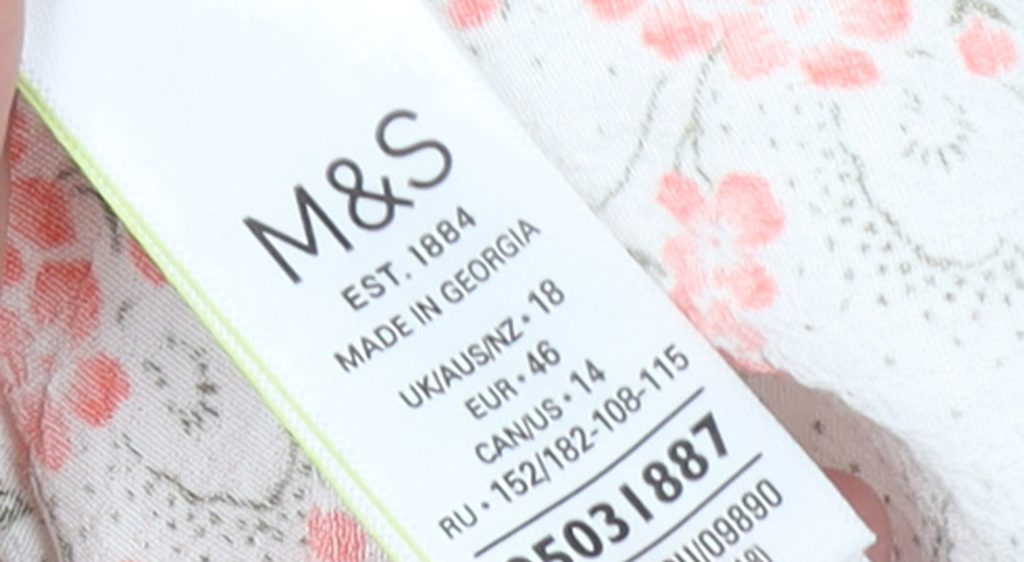 Marks and Spencer Women’s White Floral Viscose Long Sleeve Tunic Blouse Size 18