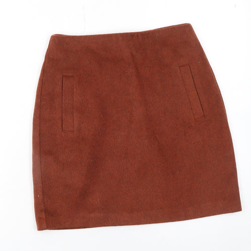 New Look Women Brown Wool Blend Short Pencil Skirt Size 6