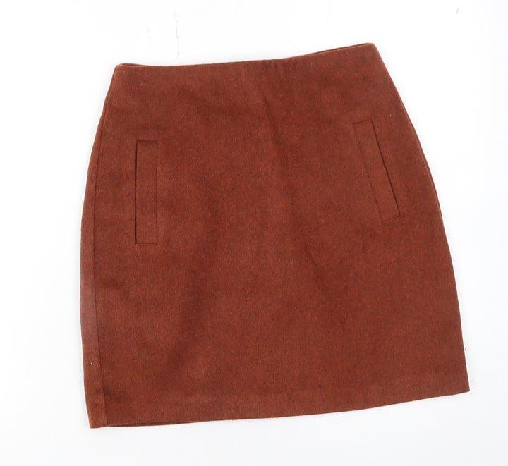 New Look Women Brown Wool Blend Short Pencil Skirt Size 6