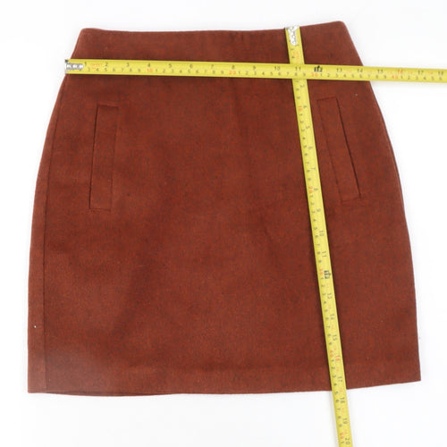 New Look Women Brown Wool Blend Short Pencil Skirt Size 6