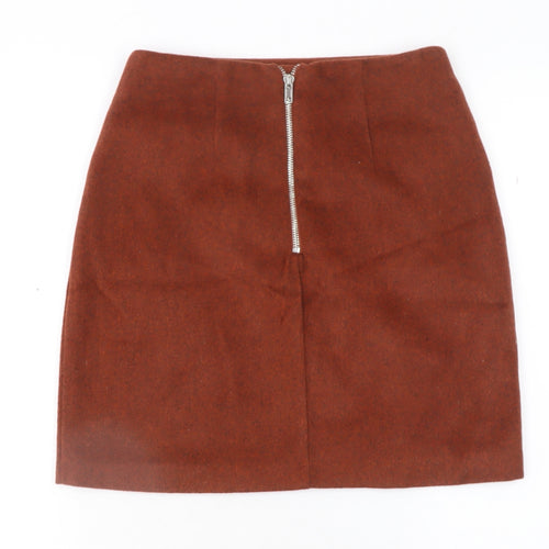 New Look Women Brown Wool Blend Short Pencil Skirt Size 6