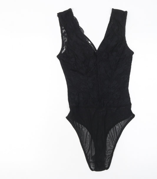 New Look Women Black Lace Sleeveless Bodysuit UK 6 Petite Fit