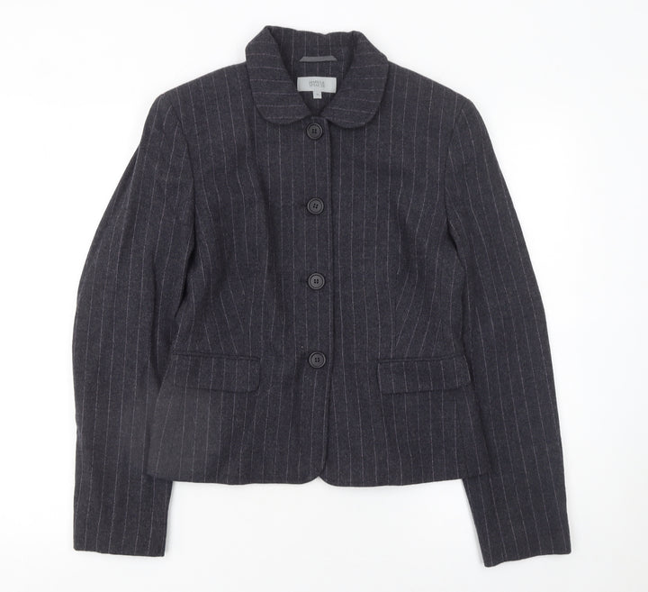 Marks and Spencer Womens Grey Wool Pinstripe Blazer Jacket Size 10
