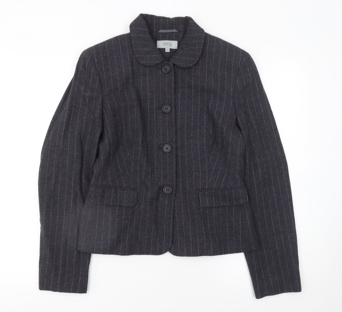 Marks and Spencer Womens Grey Wool Pinstripe Blazer Jacket Size 10