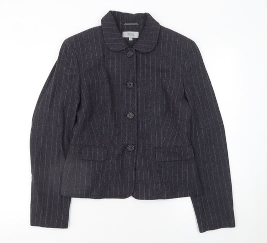 Marks and Spencer Womens Grey Wool Pinstripe Blazer Jacket Size 10