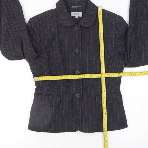 Marks and Spencer Womens Grey Wool Pinstripe Blazer Jacket Size 10