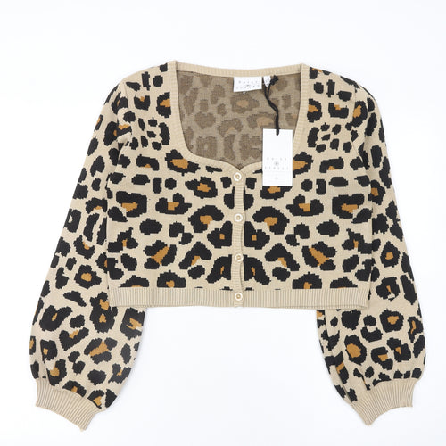 Daisy Street Women Beige Leopard Print Cardigan Size 16