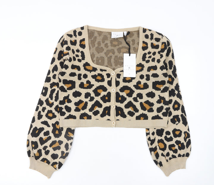 Daisy Street Women Beige Leopard Print Cardigan Size 16