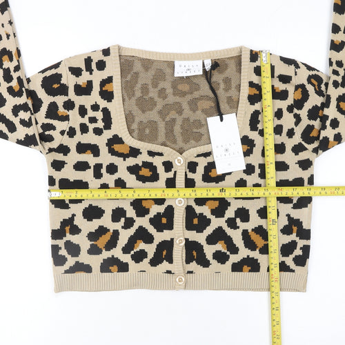 Daisy Street Women Beige Leopard Print Cardigan Size 16