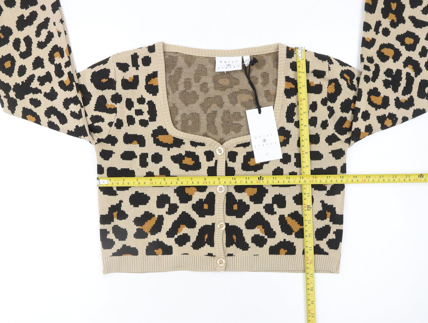 Daisy Street Women Beige Leopard Print Cardigan Size 16