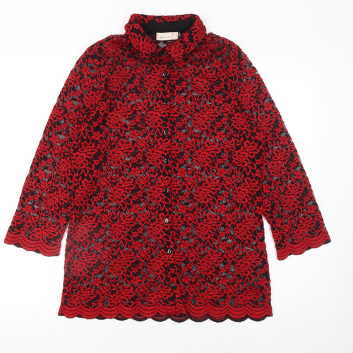 Marks and Spencer Women’s Red Floral Lace Blouse UK 14 Long Sleeve