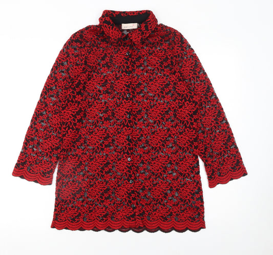 Marks and Spencer Women’s Red Floral Lace Blouse UK 14 Long Sleeve