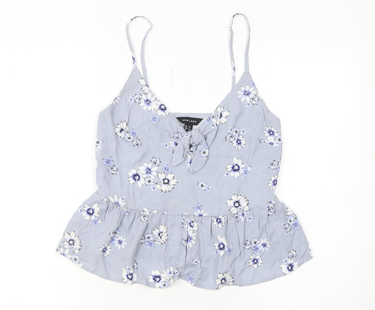 New Look Women's Blue Floral Camisole Top Size 6 Viscose Tank