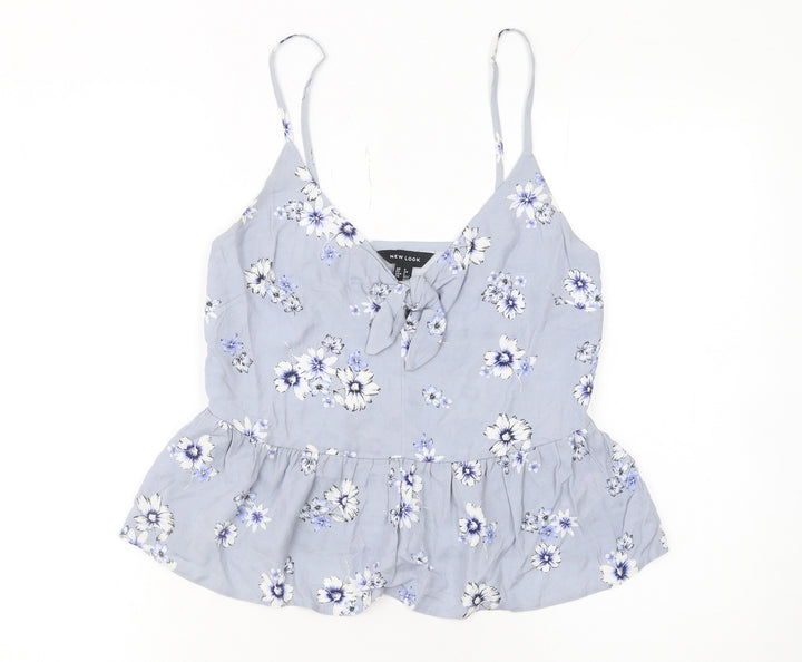 New Look Women's Blue Floral Camisole Top Size 6 Viscose Tank