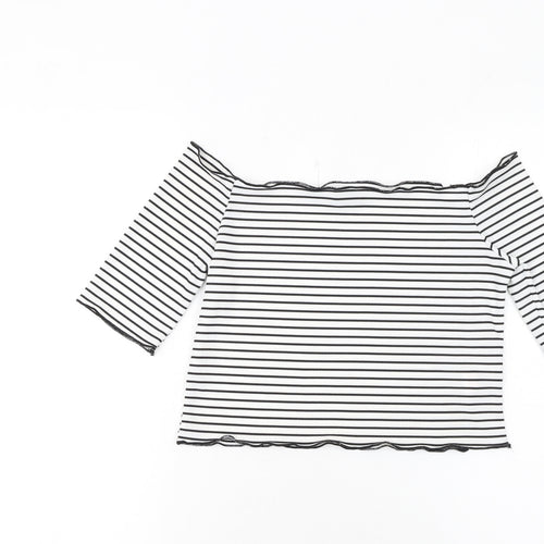 PrettyLittleThing Women’s White Striped Off Shoulder Top Size 12