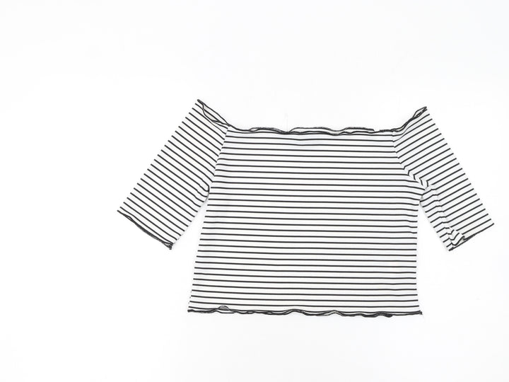 PrettyLittleThing Women’s White Striped Off Shoulder Top Size 12