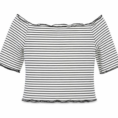PrettyLittleThing Women’s White Striped Off Shoulder Top Size 12