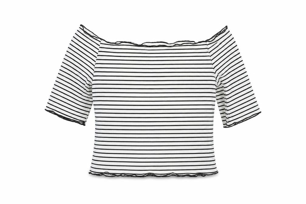 PrettyLittleThing Women’s White Striped Off Shoulder Top Size 12