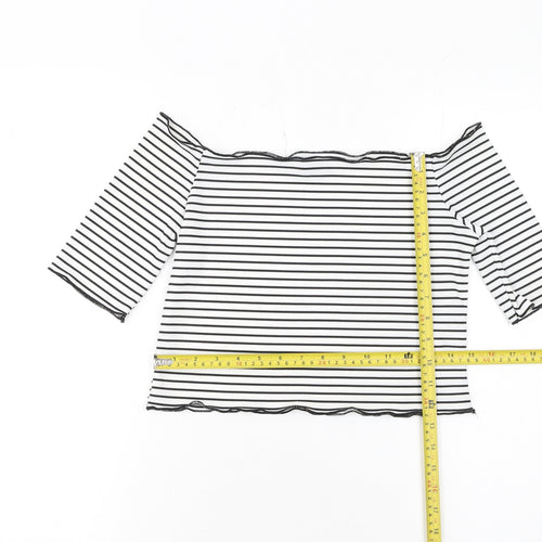 PrettyLittleThing Women’s White Striped Off Shoulder Top Size 12