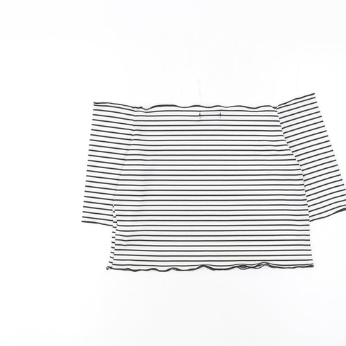 PrettyLittleThing Women’s White Striped Off Shoulder Top Size 12