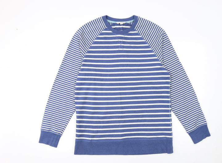 White Stuff Men's Blue Striped Cotton Crew Neck Sweatshirt Size S