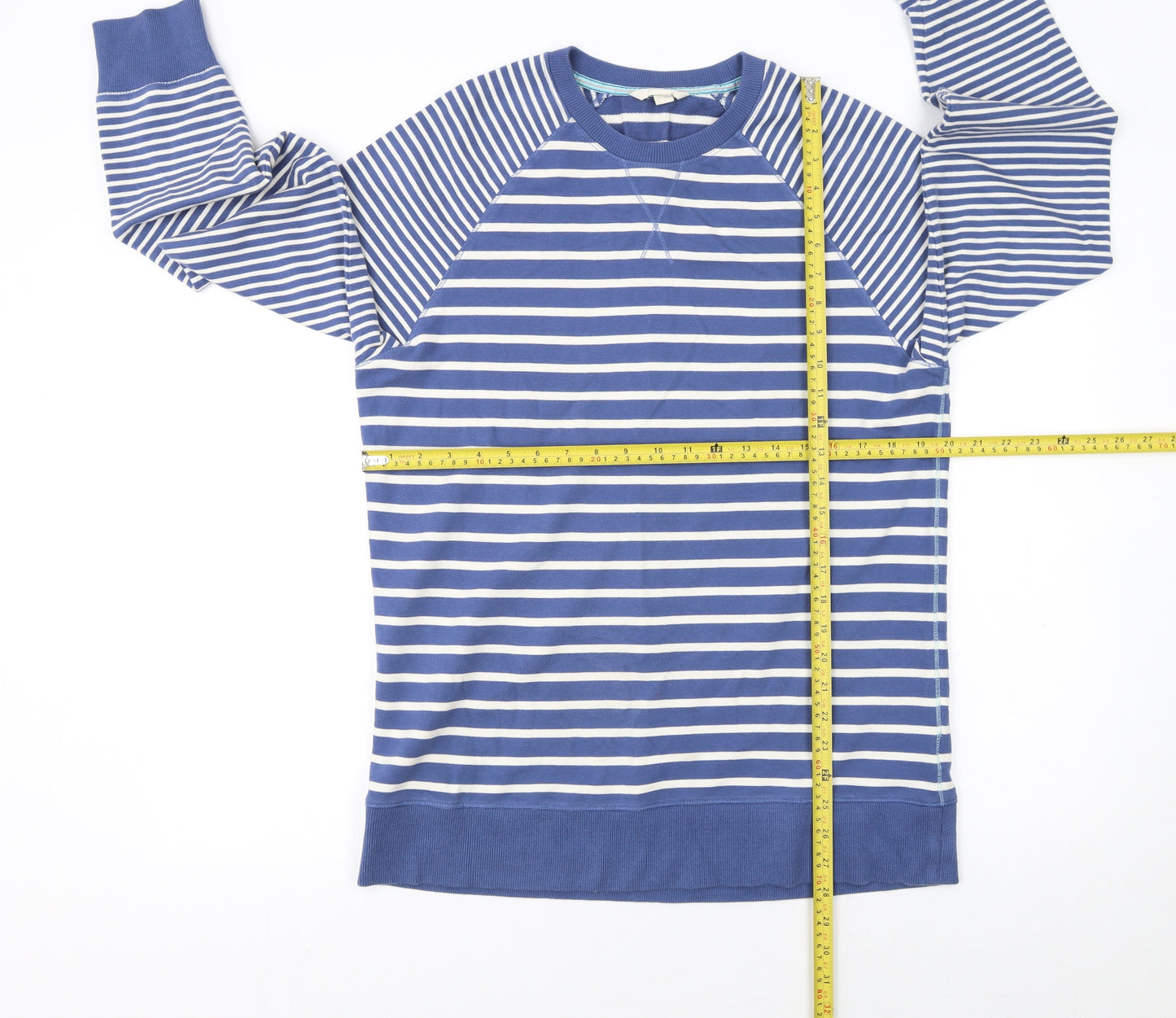 White Stuff Men's Blue Striped Cotton Crew Neck Sweatshirt Size S
