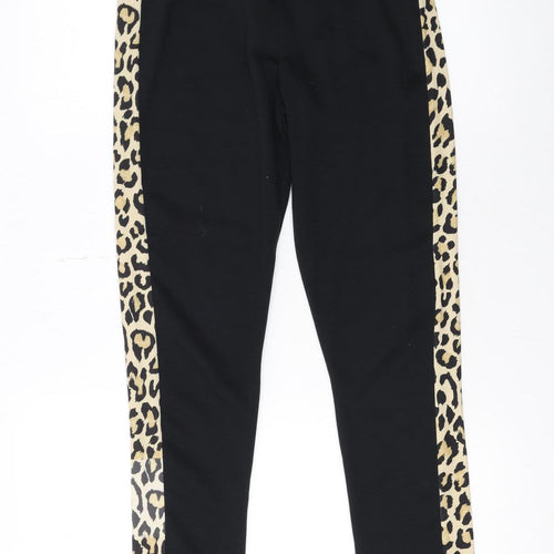 Quiz Womens Black Leopard Side Panel Jogger Trousers Size 8