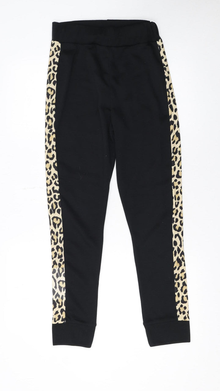 Quiz Womens Black Leopard Side Panel Jogger Trousers Size 8