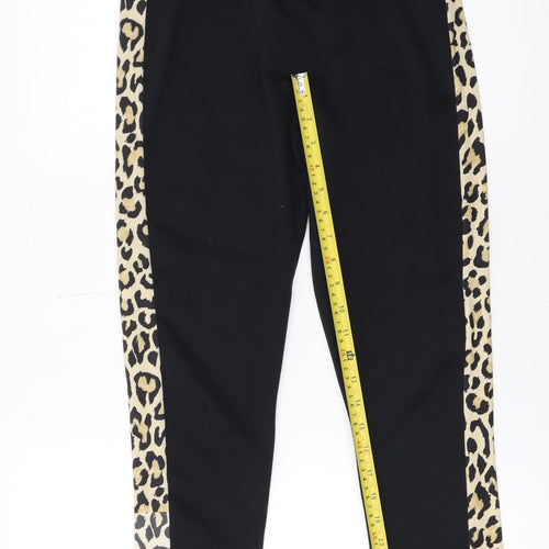 Quiz Womens Black Leopard Side Panel Jogger Trousers Size 8
