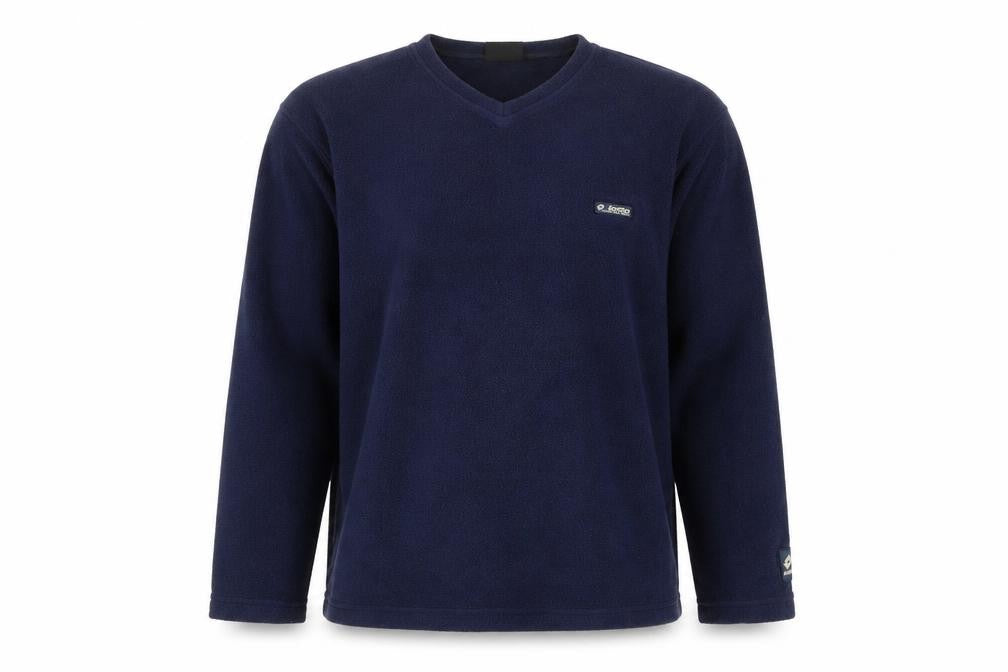 Front view of Lotto men’s blue fleece sweatshirt pullover v-neck, size M