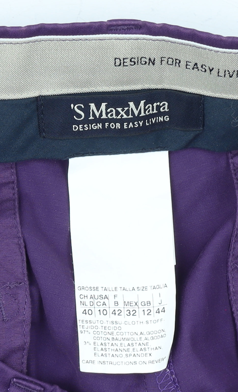 'S MaxMara Women's Purple Chino Trousers Size 12 Cotton Blend