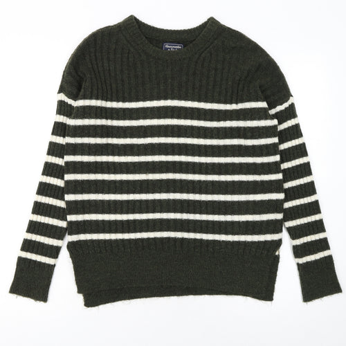 Abercrombie & Fitch Womens Green Striped Crew Neck Jumper XS