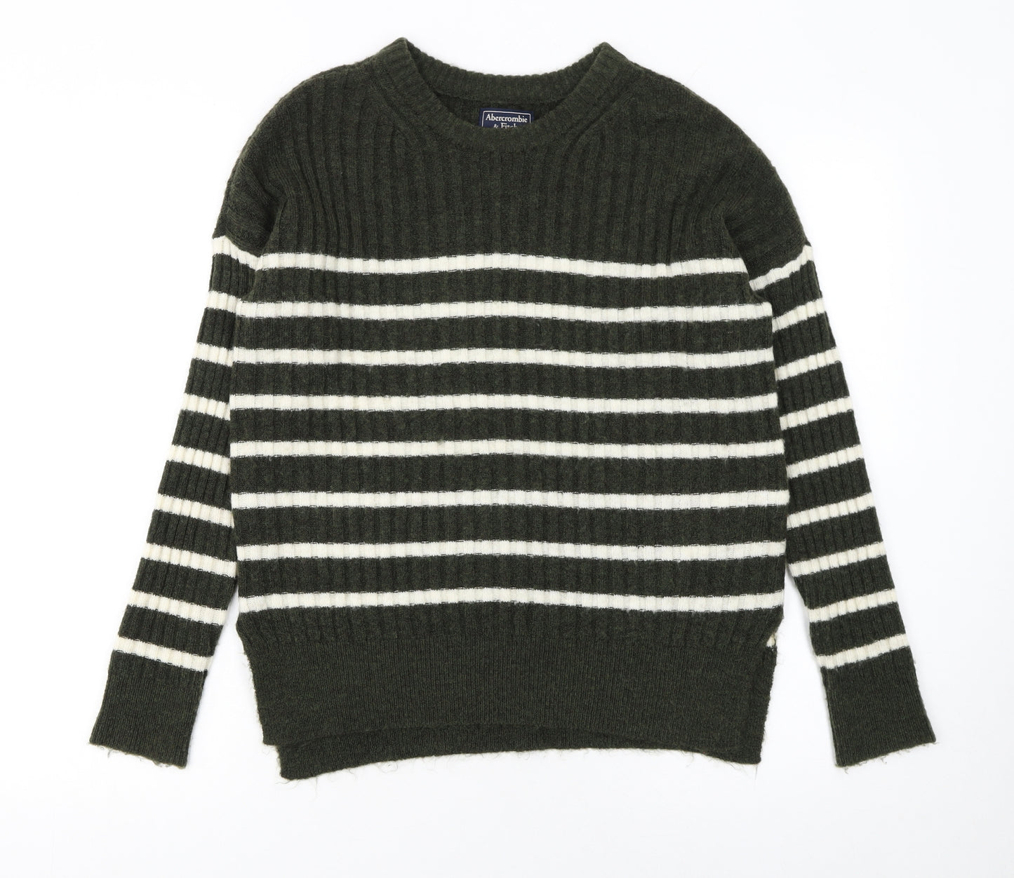 Abercrombie & Fitch Womens Green Striped Crew Neck Jumper XS