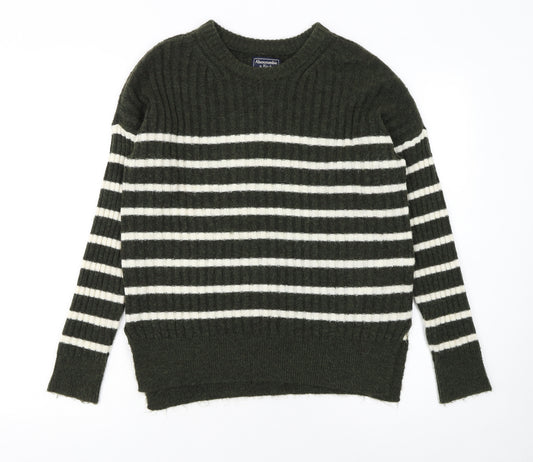 Abercrombie & Fitch Womens Green Striped Crew Neck Jumper XS