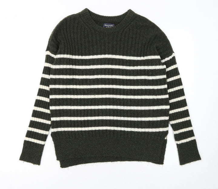 Abercrombie & Fitch Womens Green Striped Crew Neck Jumper XS