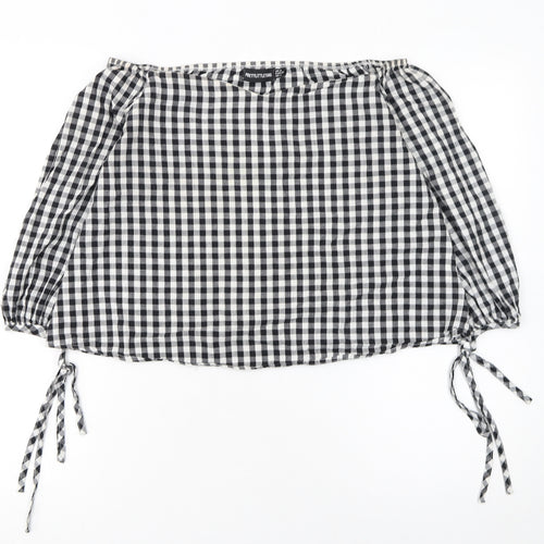 PrettyLittleThing Women's Black Check Off Shoulder Cropped Blouse Size 8