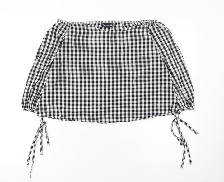 PrettyLittleThing Women's Black Check Off Shoulder Cropped Blouse Size 8