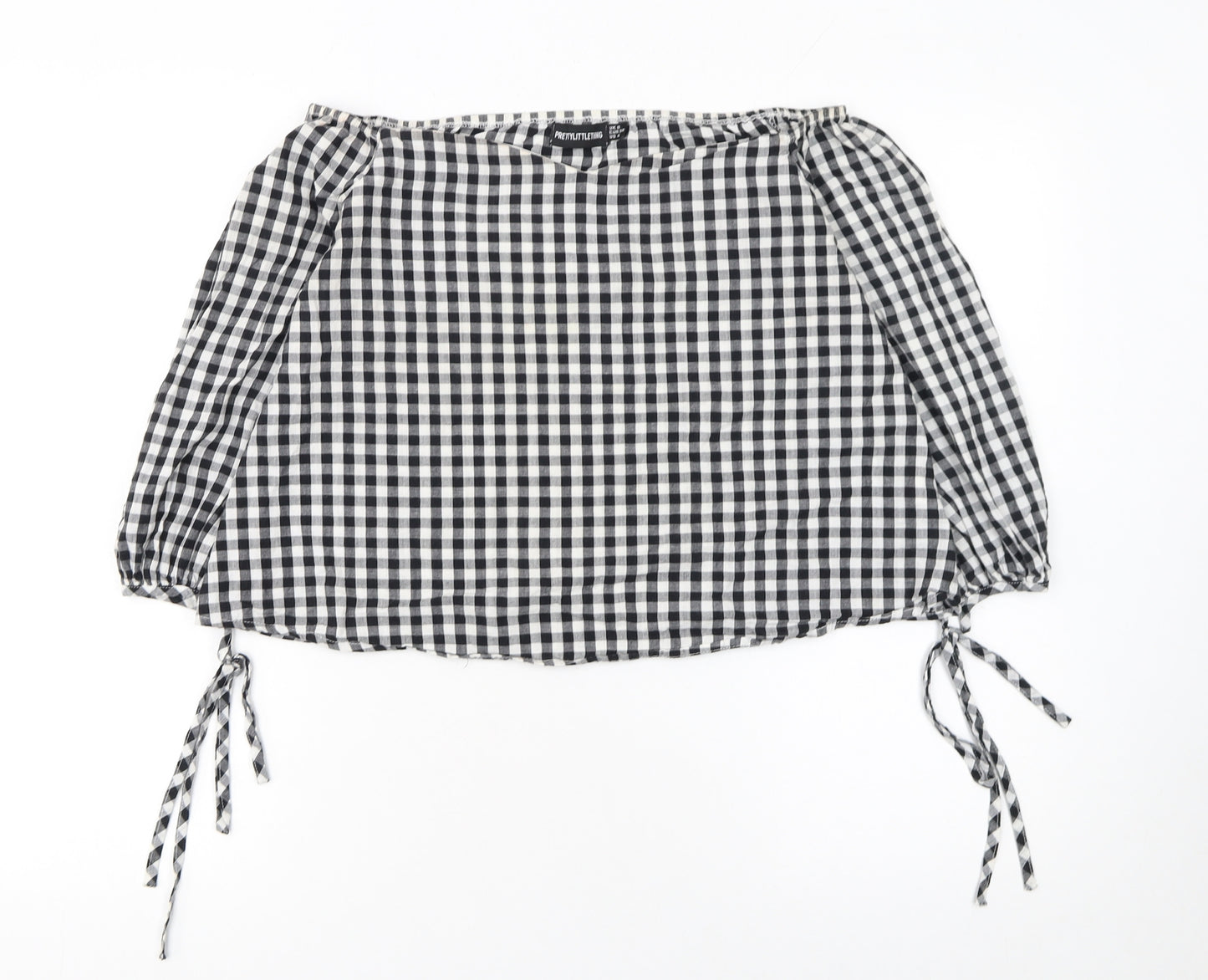 PrettyLittleThing Women's Black Check Off Shoulder Cropped Blouse Size 8