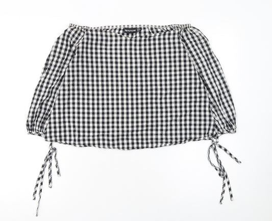 PrettyLittleThing Women's Black Check Off Shoulder Cropped Blouse Size 8