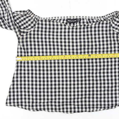 PrettyLittleThing Women's Black Check Off Shoulder Cropped Blouse Size 8