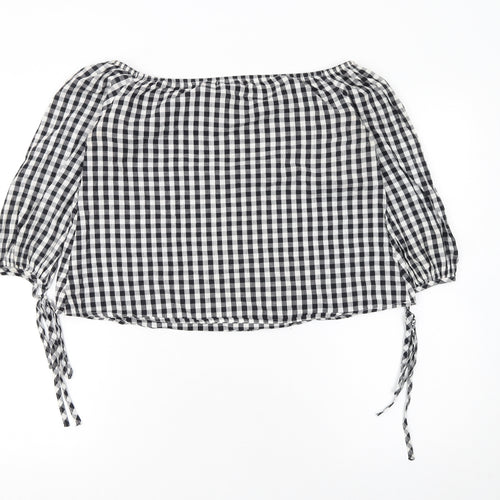 PrettyLittleThing Women's Black Check Off Shoulder Cropped Blouse Size 8
