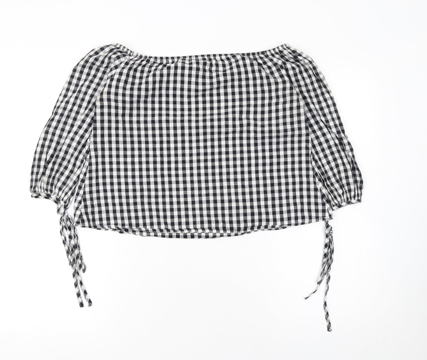 PrettyLittleThing Women's Black Check Off Shoulder Cropped Blouse Size 8