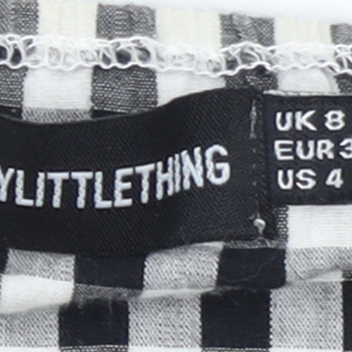 PrettyLittleThing Women's Black Check Off Shoulder Cropped Blouse Size 8